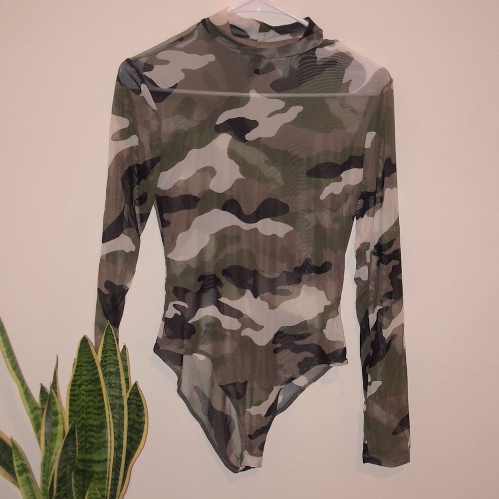 Forever 21 Sheer Camo Bodysuit